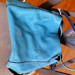 Coach Blue Leather Shoulder Bag with Slouchy Design